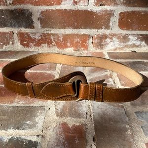 Calderon brown leather belt with rustic brass hook closure